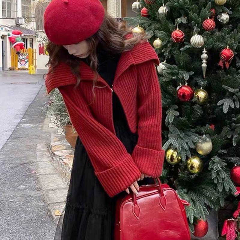 Элегантный вязаный кардиган женский короткий свитер куртка весна и осень длинный рукав повседневный корейская мода лацканы пальто однотонный простой офисная одежда