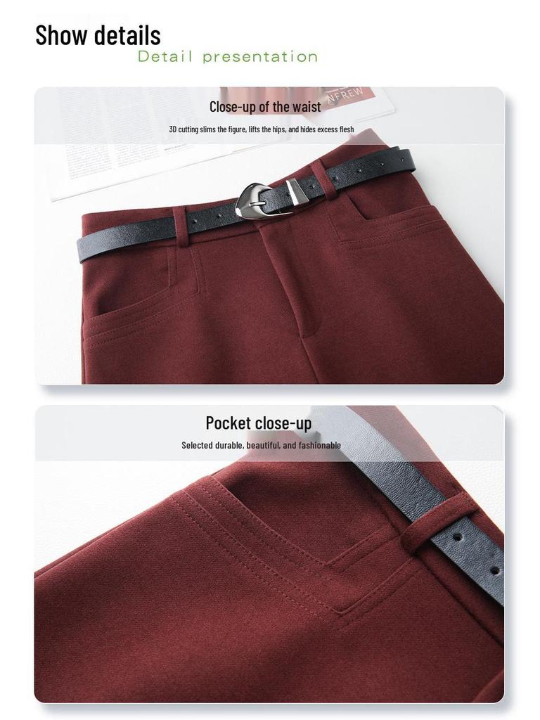 Женская юбка миди из шерсти цвета хаки 2024: Новый осенне-зимний прямой крой, миди длина с разрезом, облегающий дизайн.