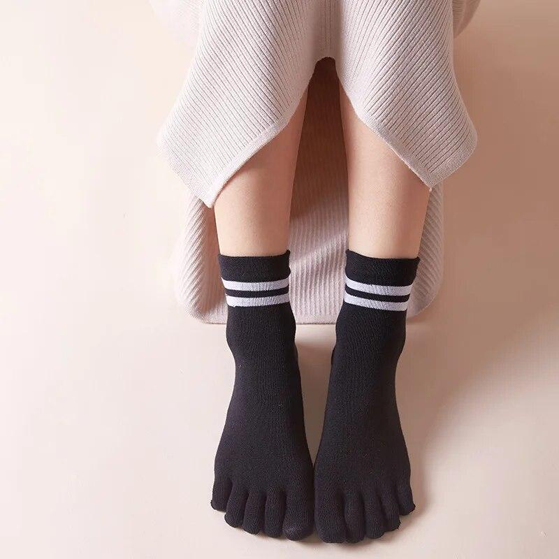 1Pairs Kids Toe Socks Striped Cotton-finger Socks for 4-12T Children Boys Girls Casual Five Toes Tennies Breathable Short Socks