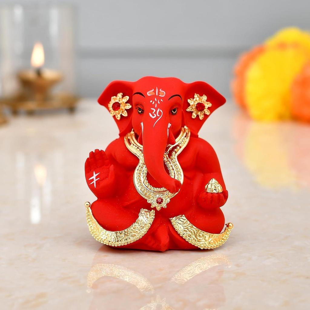 Идол Ганеши Мурти Статуя для приборной панели автомобиля Подарок Керамика Терракота Позолоченный Ганеша Ганапати Идолы Статуэтка