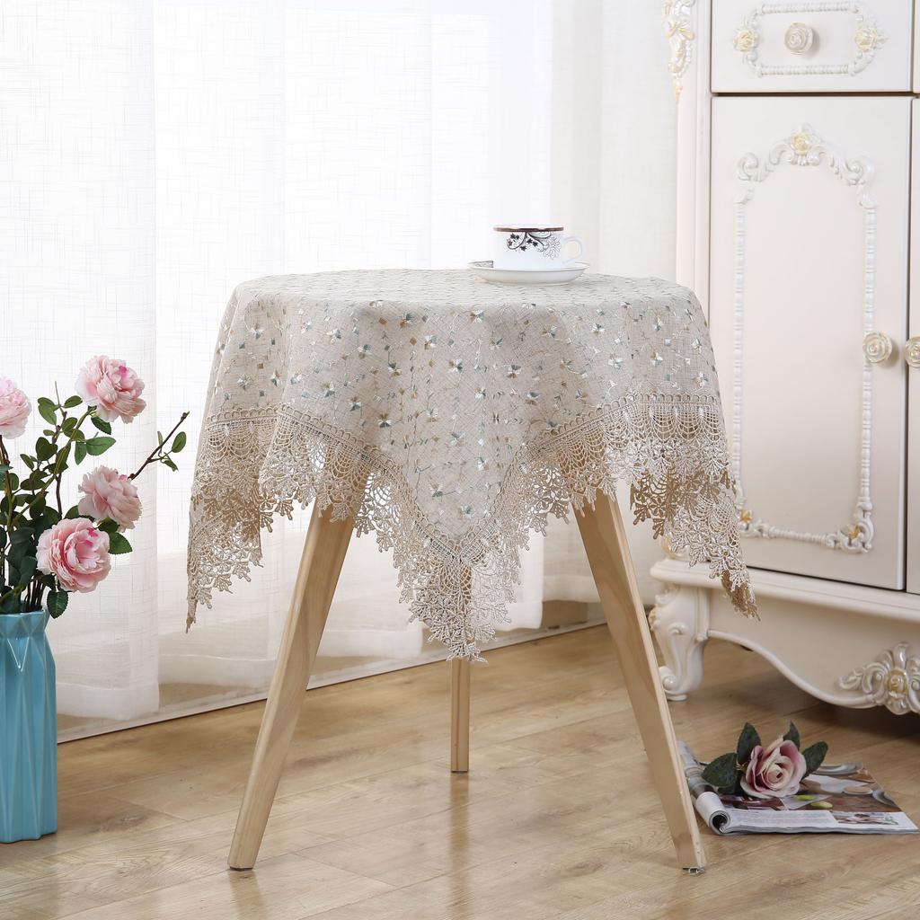 Хлопково-льняная скатерть с вышивкой в пасторальном стиле, скатерть, кружевная декоративная скатерть, журнальный столик, скатерть, скатерть