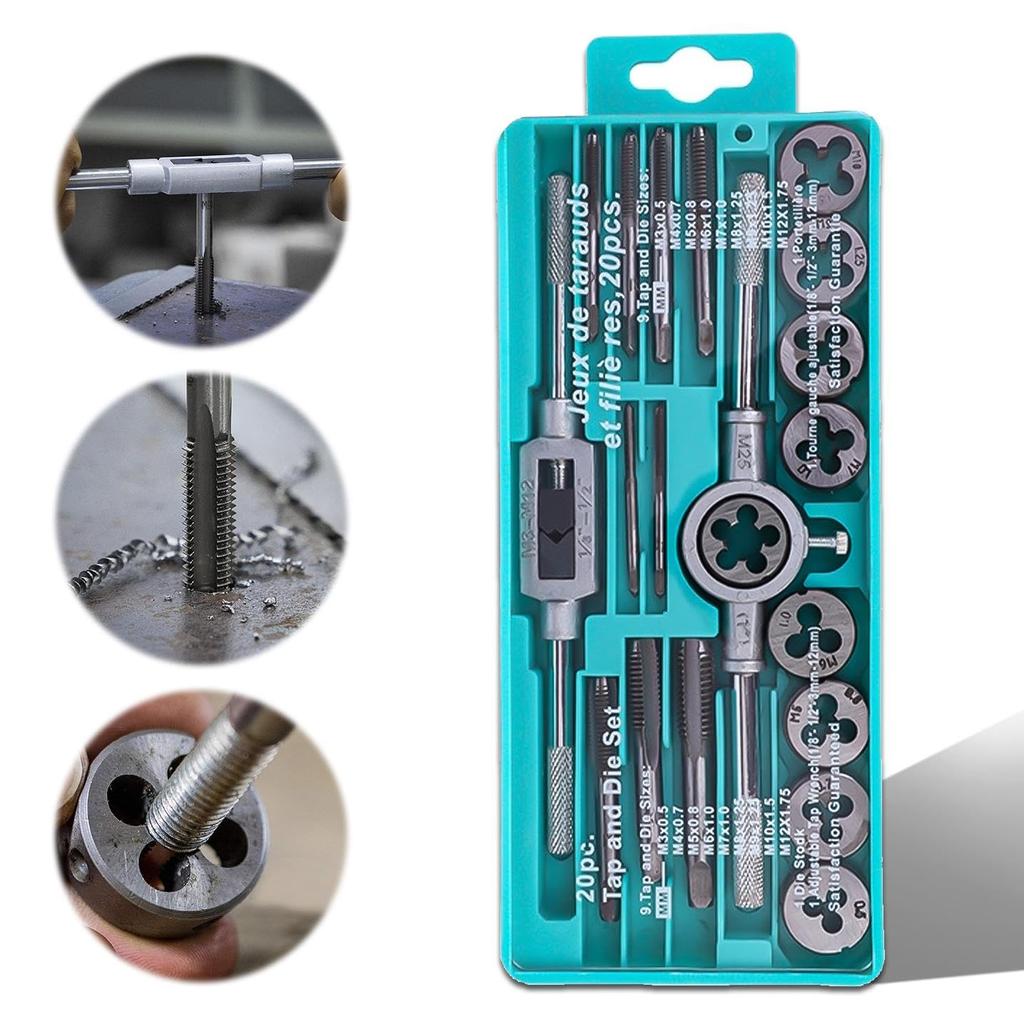 aninako Tap and Die Thread Screw Hole Repair Bolt and Nut Repair High Hardness Tap and Compatible with Various Screw Thread Sizes Set, 20-Piece Set,