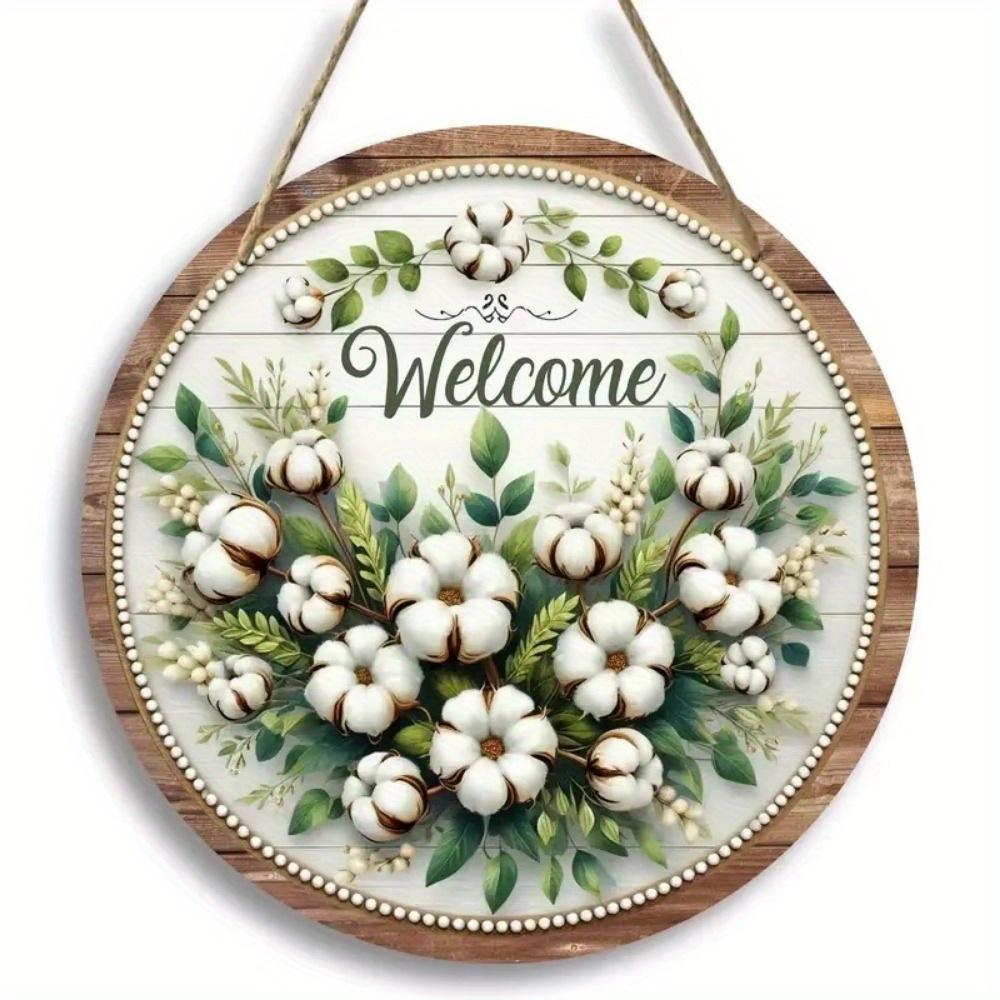 Vintage Welcome Flower Plant Sign, Round Wooden Wreath Sign for Home Room Farmhouse Porch Bar Cafe Wall Decor, Gift for Friends