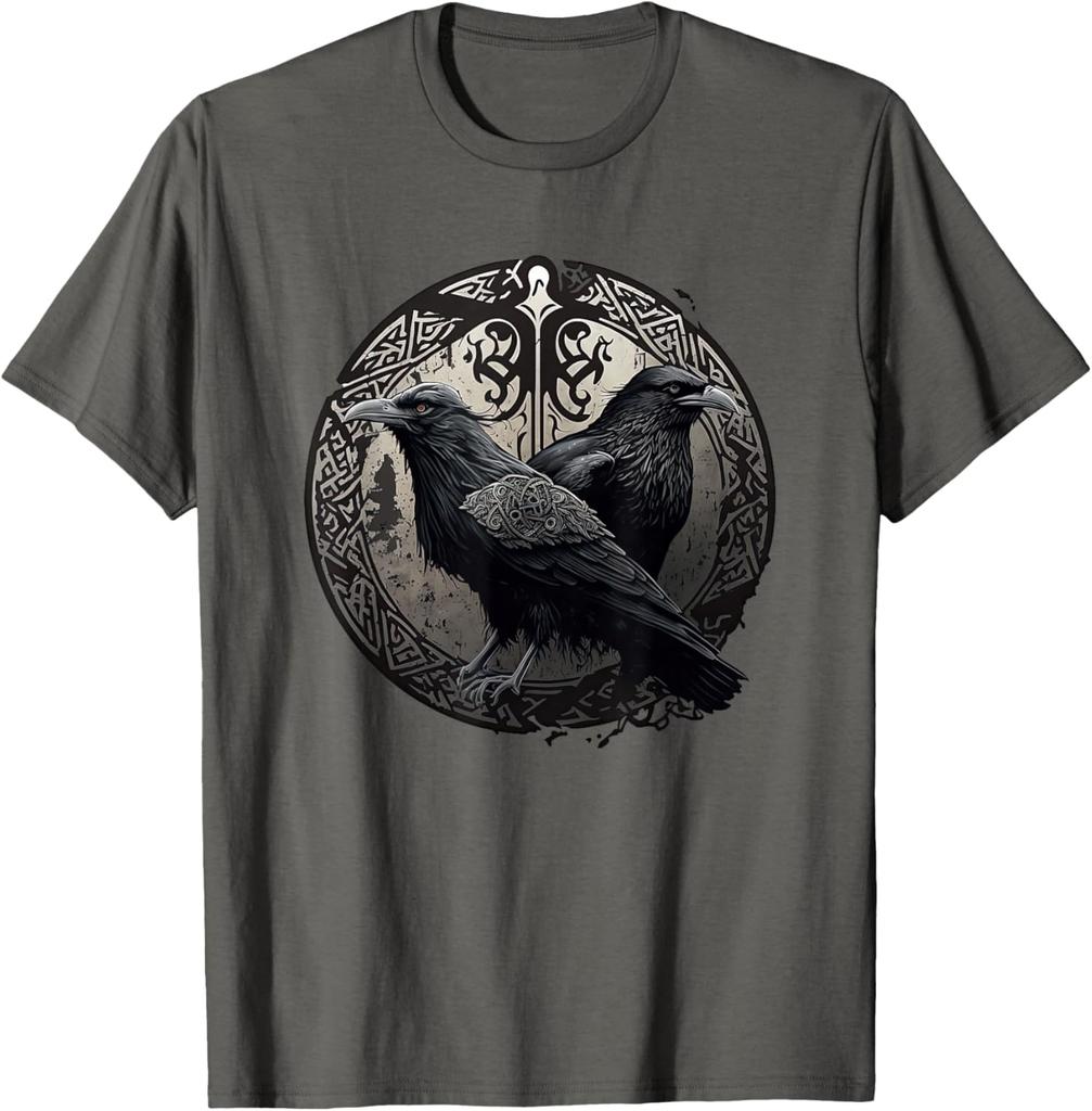 Huginn Muninn Ravens Norse Mythology Viking Symbol Graphic T-Shirt Unisex Casual Cotton Tee