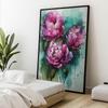 Розовые Пионы На Зеленом Фоне Розовые Пионы На Зеленом Фоне, 30x40 См, Черная Алюминиевая Рама, Матовая Бумага 230 г/м²