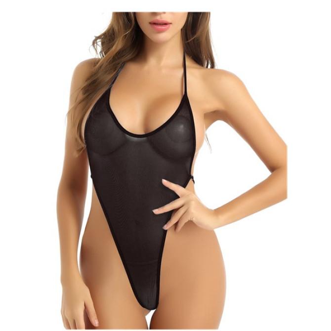 Женский цельный прозрачный сетчатый боди с открытой спиной, бикини, боди, ночное белье