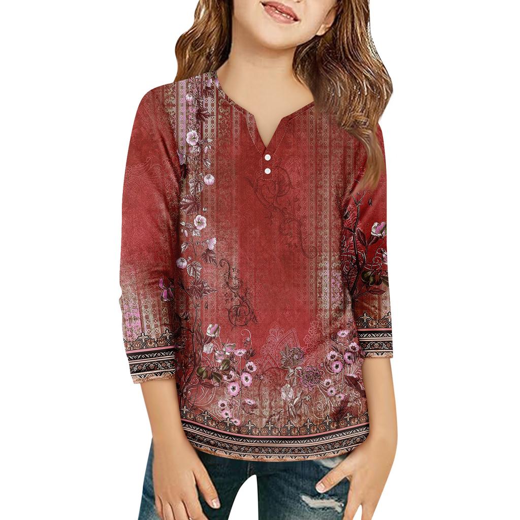 Детская футболка с рукавом 3/4, повседневная футболка с принтом, круглый вырез, блузка-пуловер