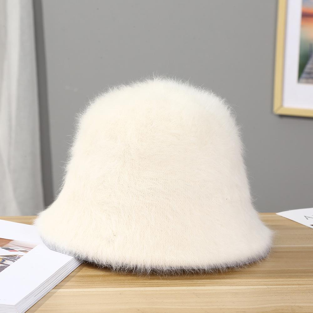 Autumn Winter Big Head Circumference Rabbit Hair Bucket Knitted Hat Women's Korean Velvet Basin Hats Warm Caps