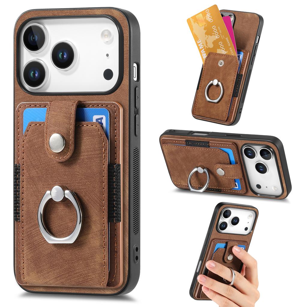 For iPhone 17 Pro Phone Case Leather Back Cover with Card Slots Kickstand