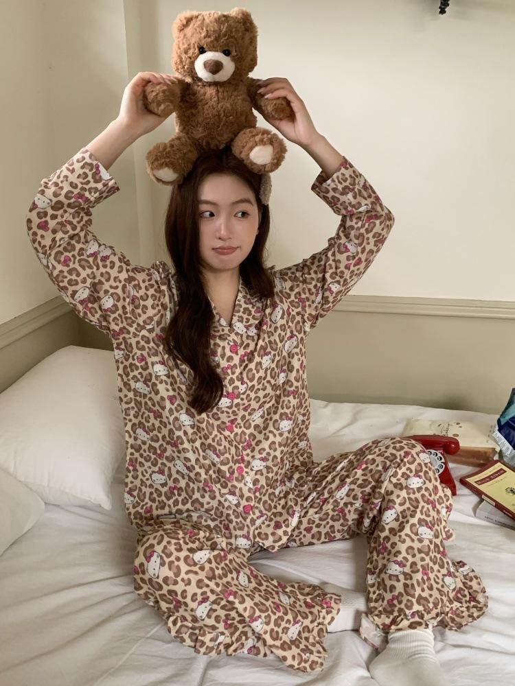 11 ins breathable home pajamas small lapel women's simple cotton double-layer yarn pajamas loungewear