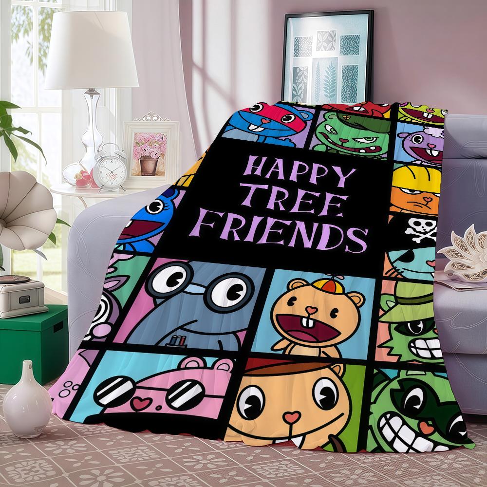 Мультяшное одеяло Happy Tree Friends для дивана, офиса, кровати, самолета, путешествий, сна, чтения, отдыха, кемпинга, мягкое и теплое