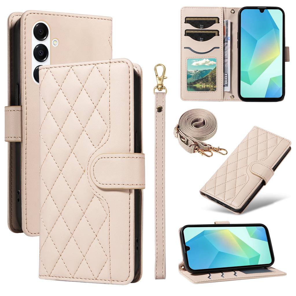 Для Samsung Galaxy A16 5G/Galaxy A16 4G/Galaxy A17 5G/Galaxy A26 5G Чехол-кошелек Ромбовидный кожаный чехол для телефона с ремешком
