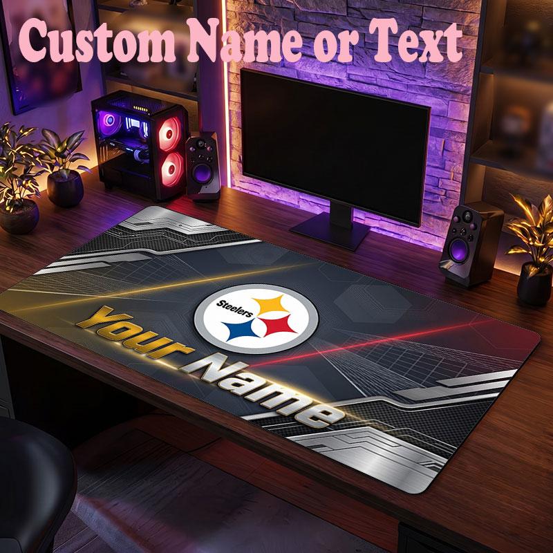 Pittsburgh Steelers Customized Name Text Mouse Pad, Large Desk Mouse Mat Personalized Home Office Present
