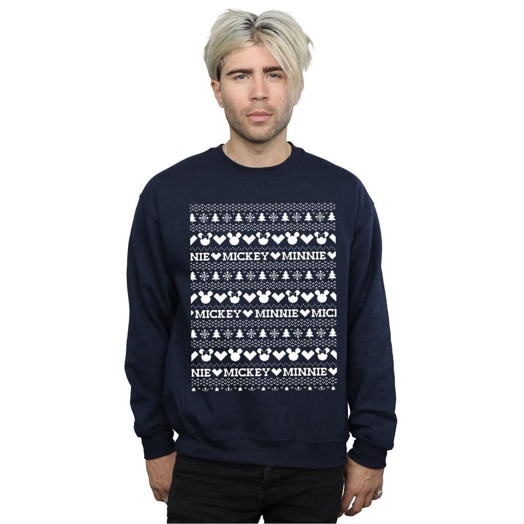 Disney Mens Mickey And Minnie Christmas Fair Isle Sweatshirt