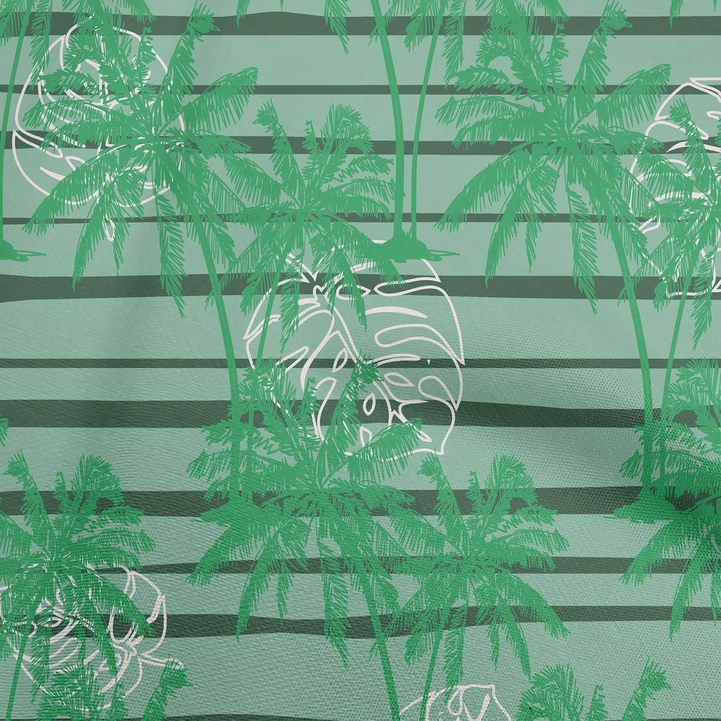 oneOone Cotton Flex Dark Teal Green Fabric Tropical Plam Tree With Stripes Sewing Material Print Fabric By The Yard 40 Inch