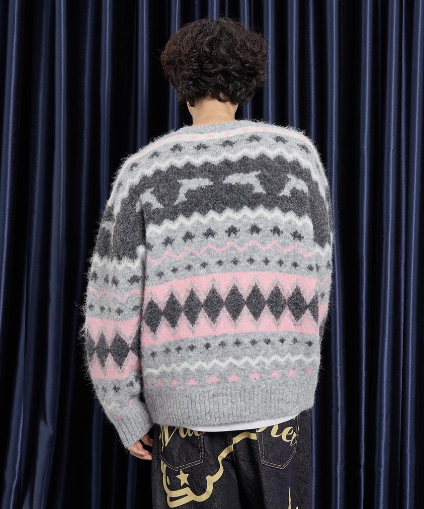 WAIKEI Dolphin Hairy Graphic Knit Gray