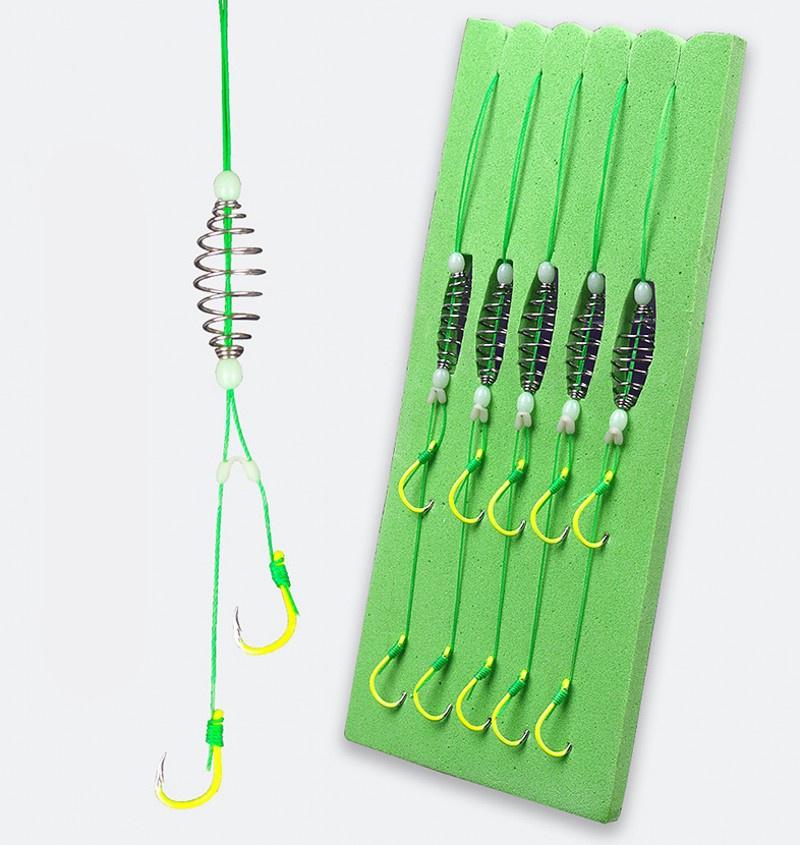5pcs/set Fluorescent Green Strong Sharp Spring Hooks High Carbon Steel Fishing Hook for Saltwater Freshwater Fishing 8# -13#
