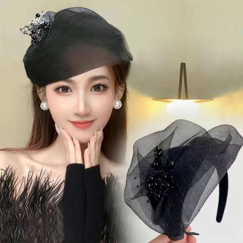 Elegant Half Hat Headband French Retro Hair Hoop Dinner Party Hairband Headwear