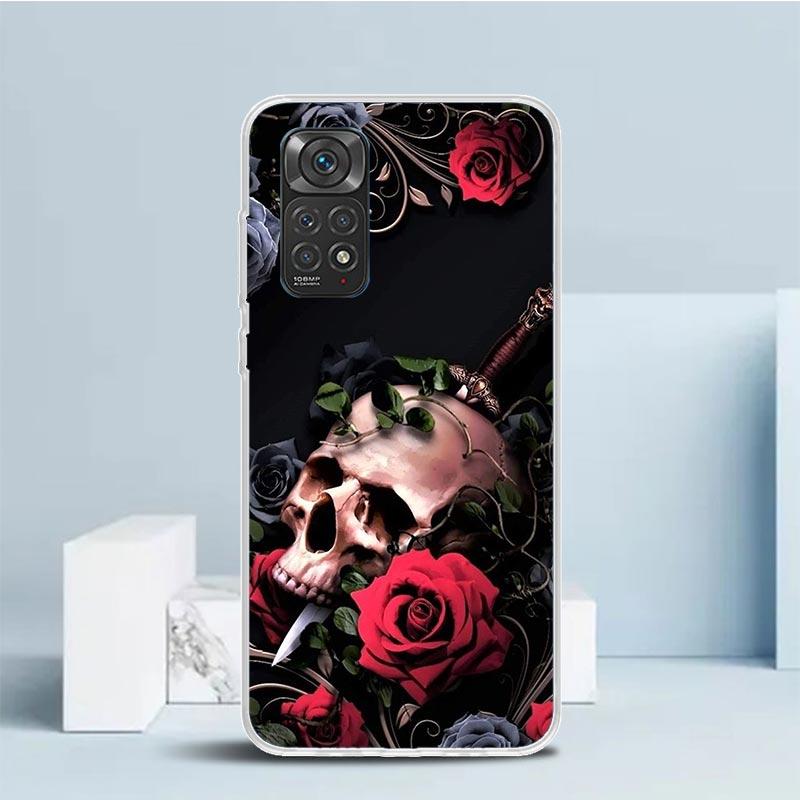Человеческий скелет Красная роза Чехол для телефона для Xiaomi Redmi Note 15 14 14S 13 12S 12 Pro Plus 11S 11 11T 11E 10S 10 + Мягкая задняя крышка из ТПУ