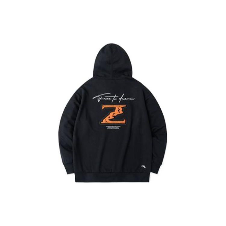 Anta Толстовка с капюшоном и вышивкой на шнурке с надписью, топы унисекс, черный 152311749-4