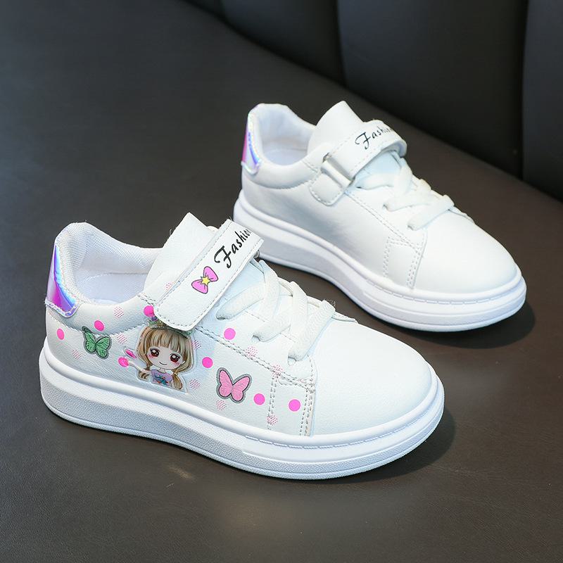 Дышащие кроссовки с мультяшной принцессой для девочек, спортивная обувь с мягкой подошвой для детей среднего и старшего возраста, модный повседневный стиль весны и осени 2024 года.