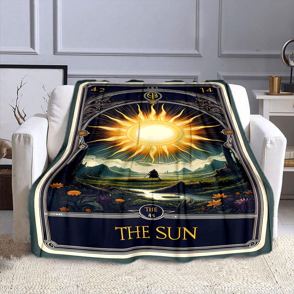 "The Sun Tarot Blanket Design" Patterned flannel blanket perfect for the bedroom living room, sofa, or a little nap