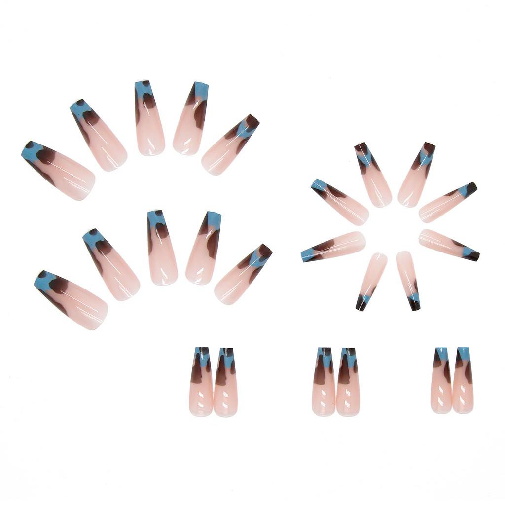 Искусственные ногти Носимые балетные ногти Длинные ногти Французский леопардовый принт Съемные наклейки для дизайна ногтей