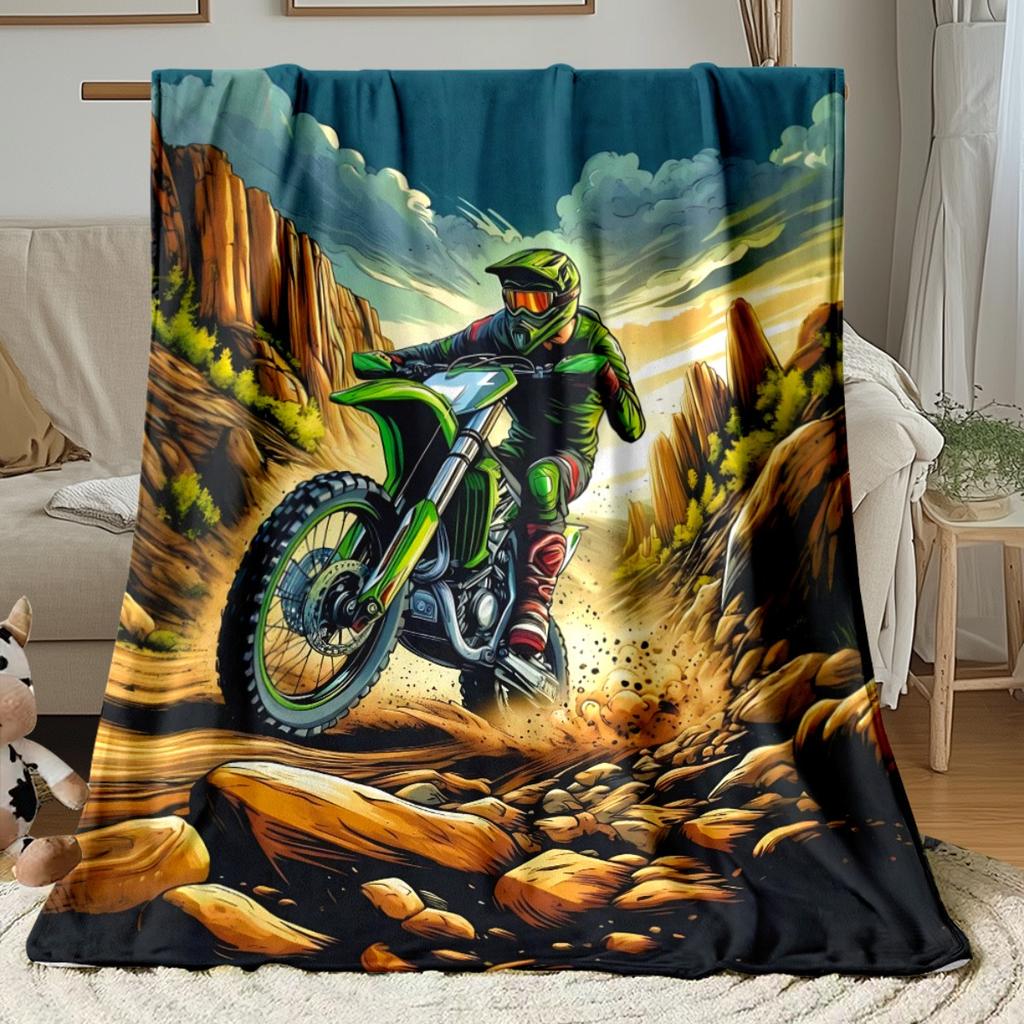 Motorcycle racing pattern Flannel printed blanket suitable for all seasons suitable for living room office sofa and travel
