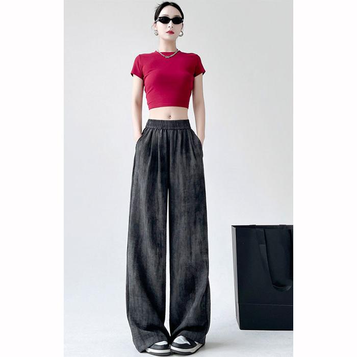 Женские повседневные дизайнерские свободные широкие брюки для девочек, прямые брюки с принтом тай-дай, розовые, черные, абрикосовые, мешковатые брюки