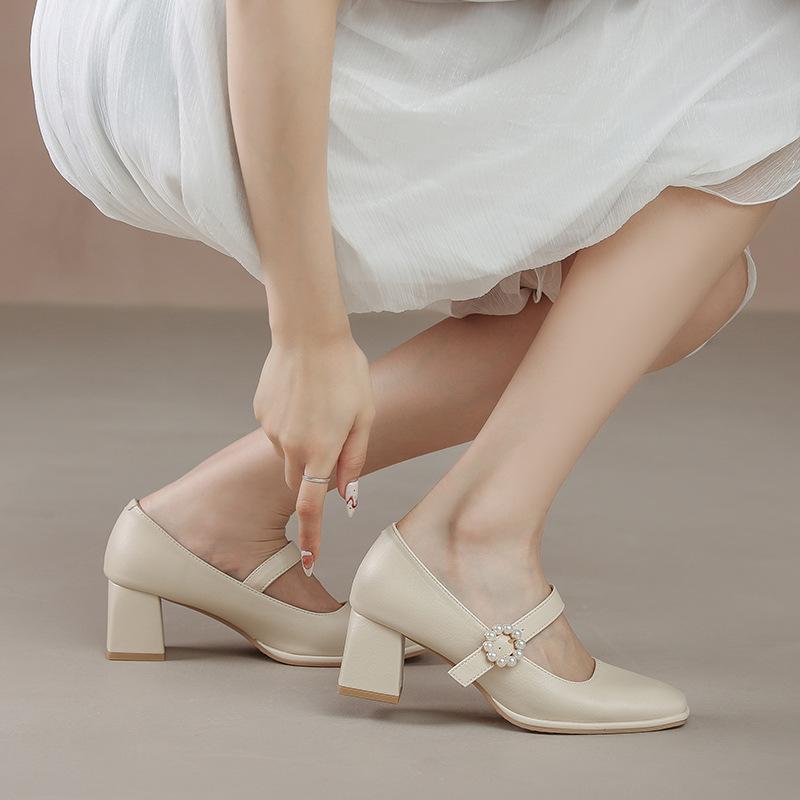 Leather Flat for Huizhou Women's Shoes Grape Mother Same High Heels Korean Version Spring New Mary Jane Shoes Women