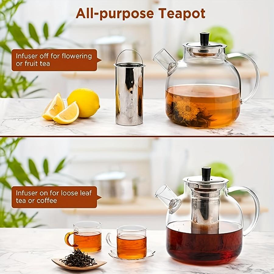 Elegant 52oz Glass Teapot with Stainless Steel Infuser – Stovetop Safe Hand-Crafted Kettle for Loose Leaf & Blooming Tea Ideal for Home & Hospitality
