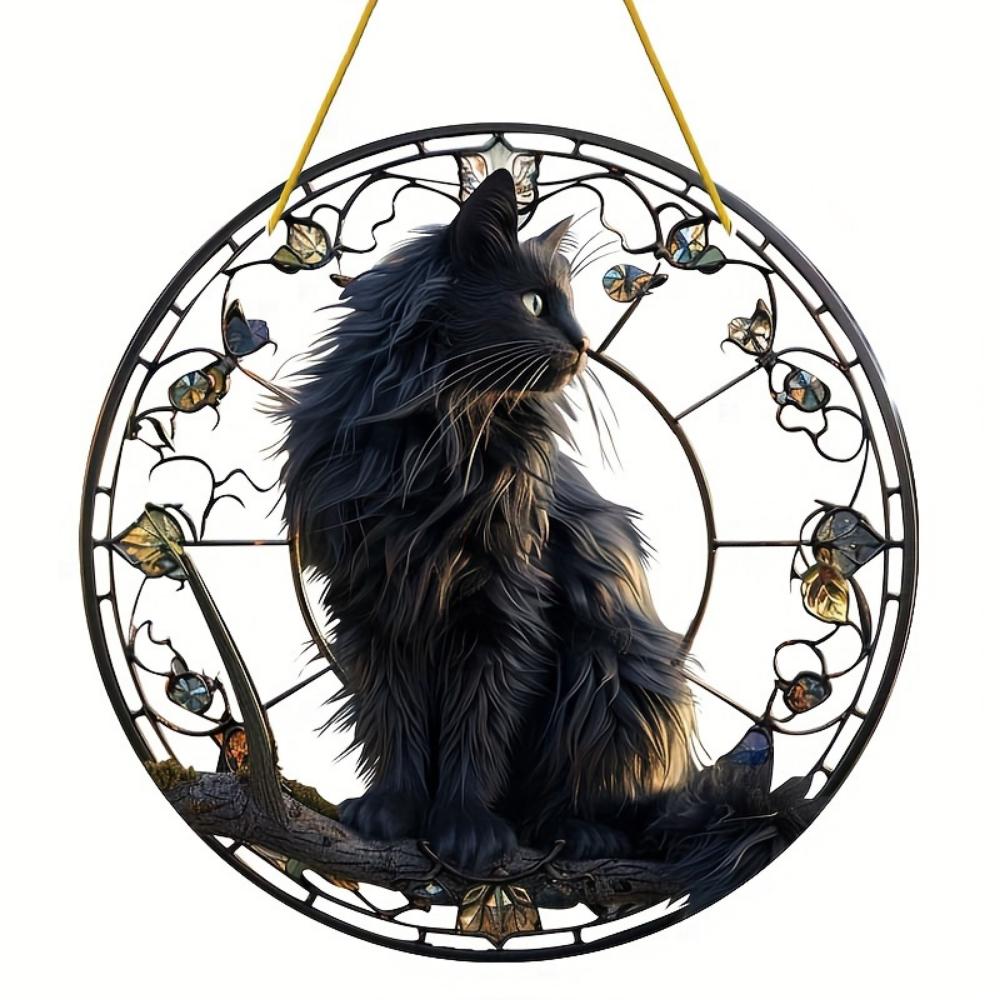 20Cm Large Size Black Cat Suncatcher, Plastic Window Hanging Decoration Cat Lover's Birthday Gift Indoor/outdoor Garden Bedroom Office Home Decoration