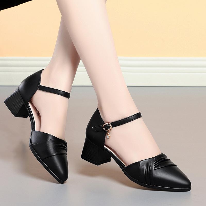 Summer Pumps Shoes For Dress Women Elegant Medium Heel Sandals High Heels 2025 Comfortable Female Sandal Simple Grace Model