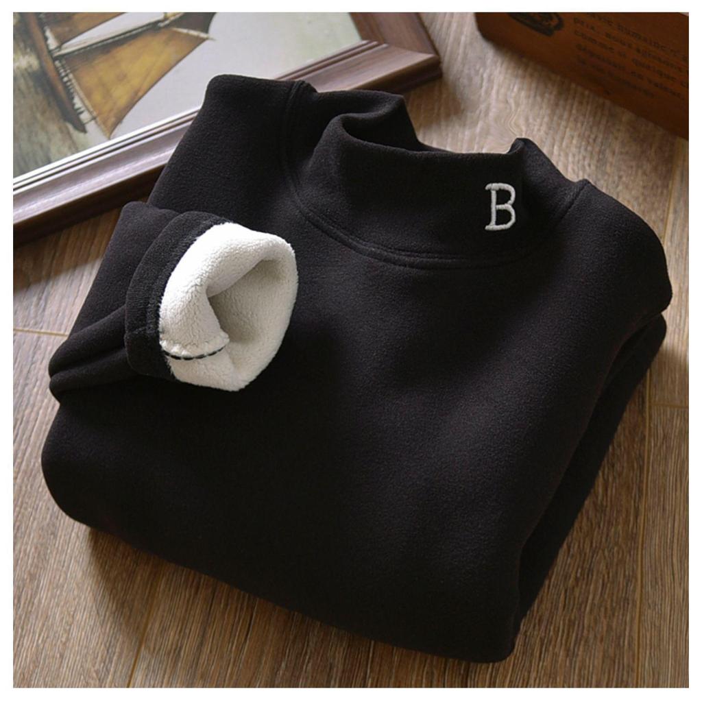 Теплая рубашка из бархата для мальчиков, осень-зима, с полувысоким воротником - утолщенная, однотонная