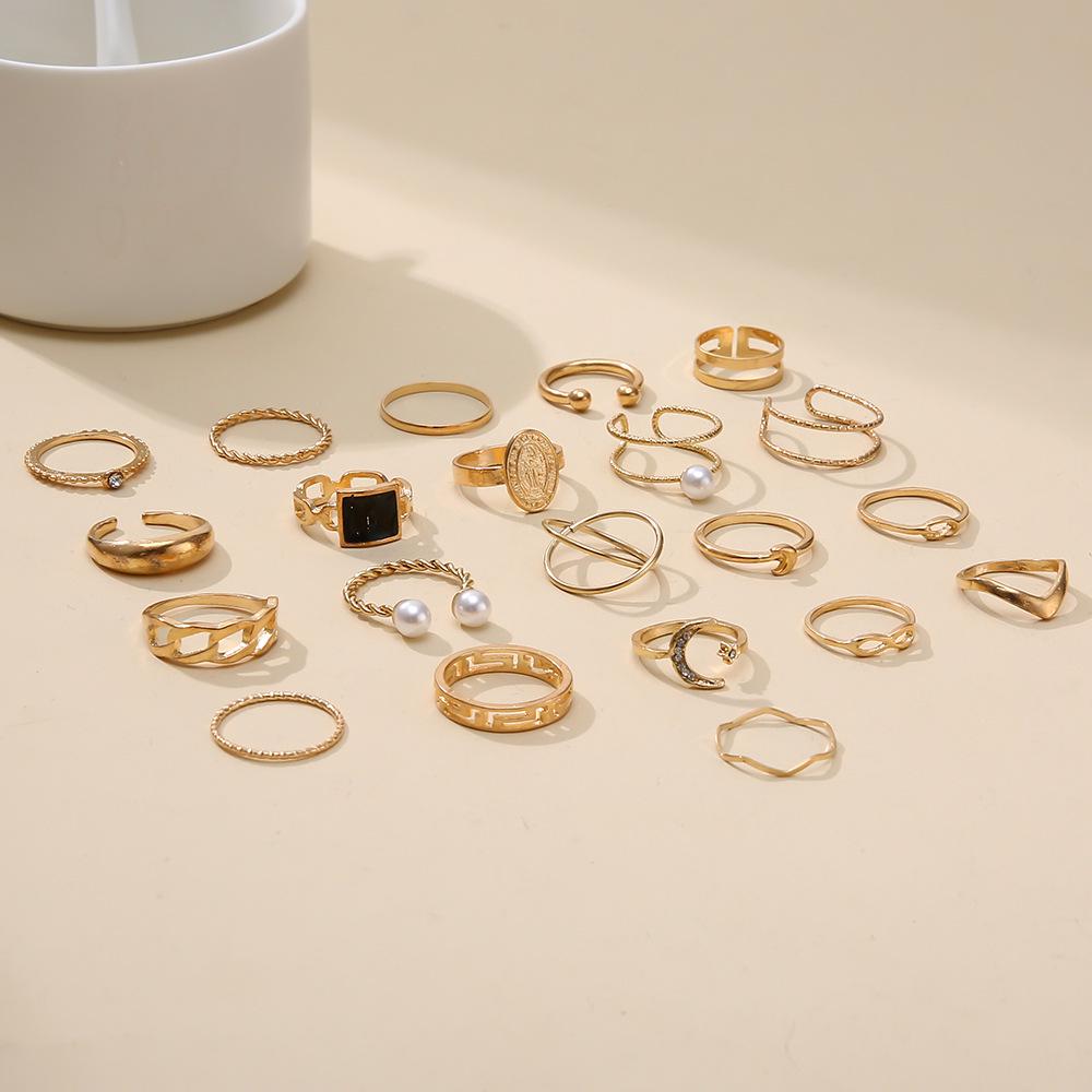 Комплект колец «Звезда и Луна»: Модная коллекция из 21 предмета с индивидуальным дизайном Twist & Drip Oil