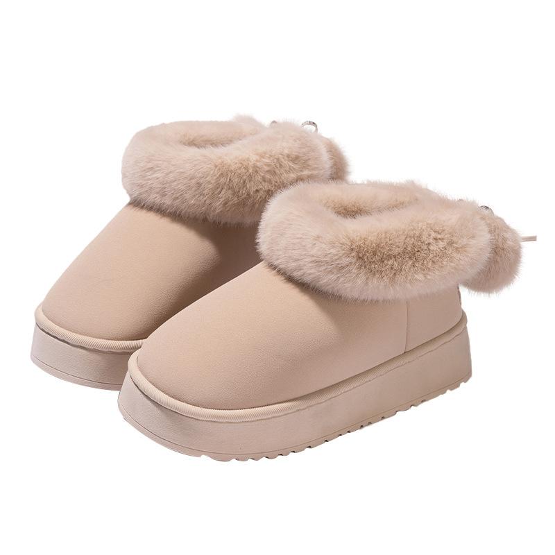 Mingsheng Platform Cotton Shoes Winter Home Wool Slippers Autumn and Winter Wear Non-slip Plush High-top Snow Boots