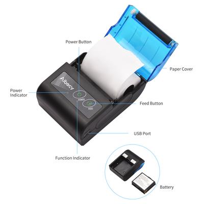 Aibecy Портативный мини-термопринтер 2-дюймовый беспроводной USB-принтер для чеков и билетов с 58 мм