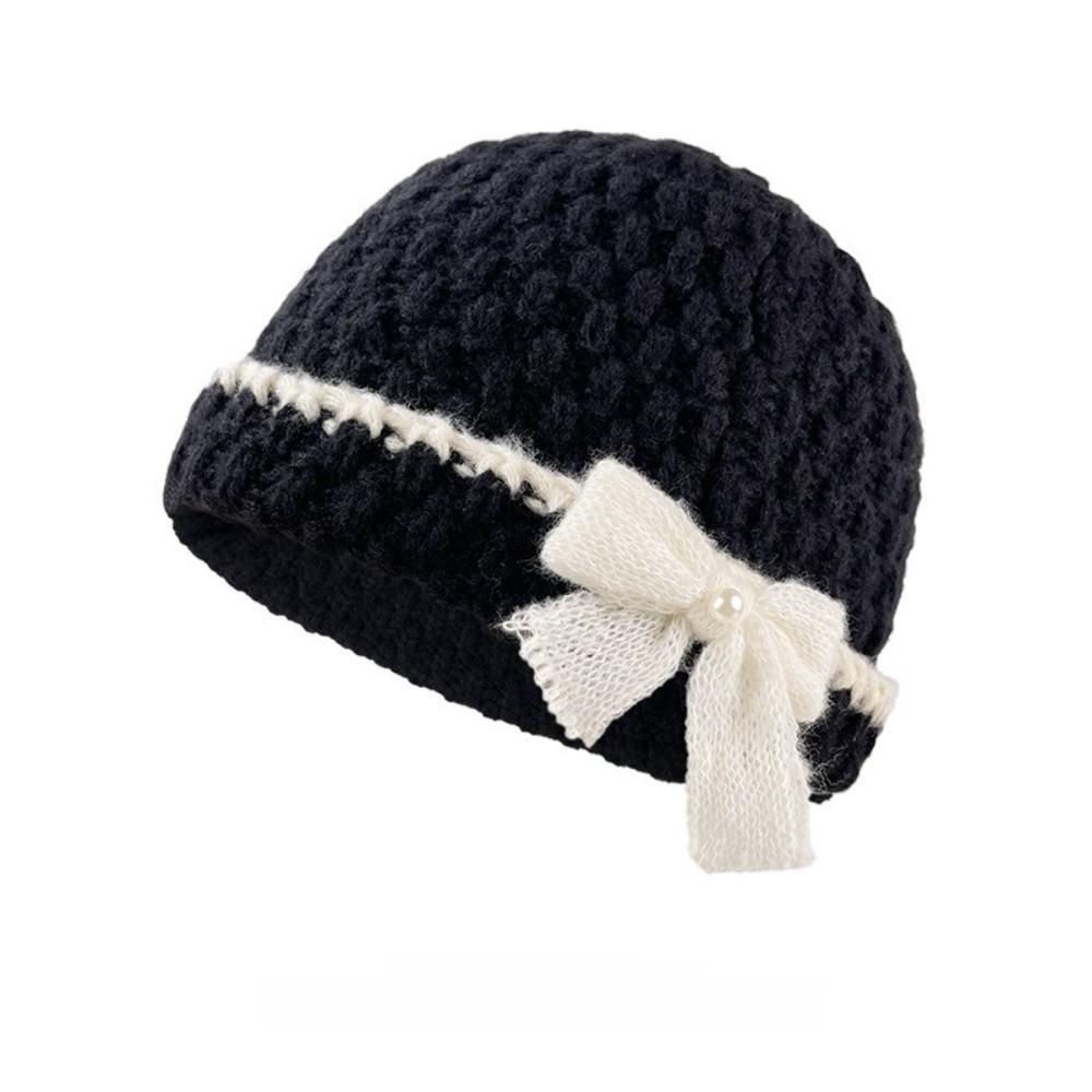 3D Bow Bucket Hat Hand-Knitted Knitted Basin Hat Elegant Crochet Beanie Hat