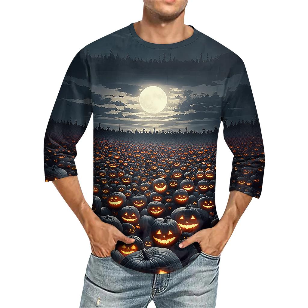 Men'S Round Neck Three-Quarters Sleeve Top Casual Fashion T-Shirt