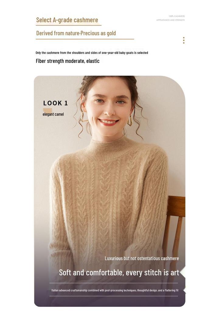 Women's Cashmere Blend Loose Long Sleeve Knit Pullover Sweater - Slimming and Versatile for Autumn/Winter.