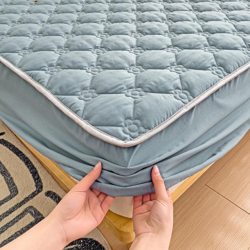 Облачно-хлопковая, приятная для кожи, утолщенная, облегающая простыня: Однотонный, 100% хлопок, Нескользящий, Можно стирать в машине.