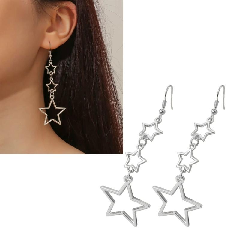 Star Dangle Earrings for Women Girl Long Hollow Star Fringe Earring Sparkle Star Jewelry Pentagrams Stud Earring Gift