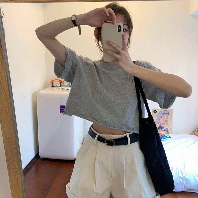 VAYLA Short Sleeve T-shirts Women Solid Cropped Tops Sexy Stylish Harajuku Streetwear Girls Cool Loose All-match Korean Style Casual