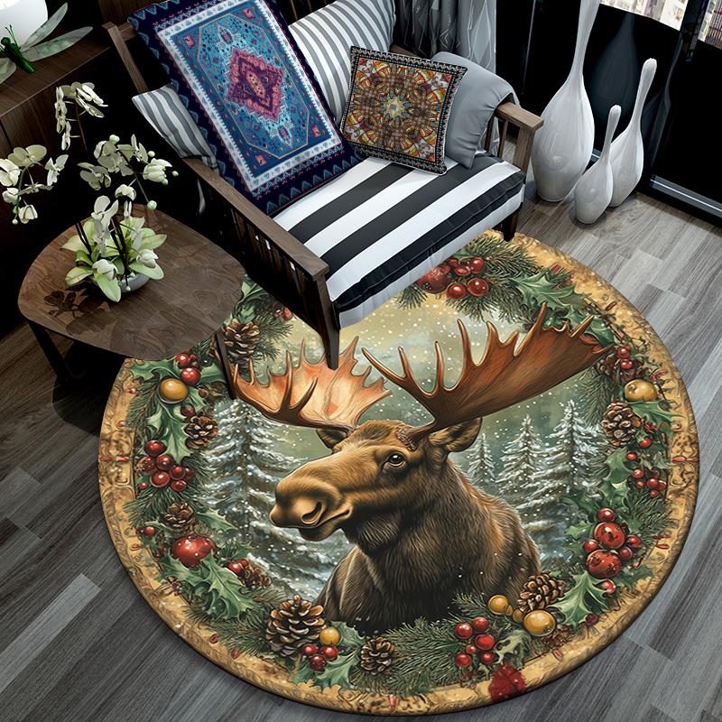 Christmas animals pattern round rug,Carpet Rug for Living Room Bedroom Playroom ,Non-slip Floor Mat,Holiday Gifts and Birthday Gifts.