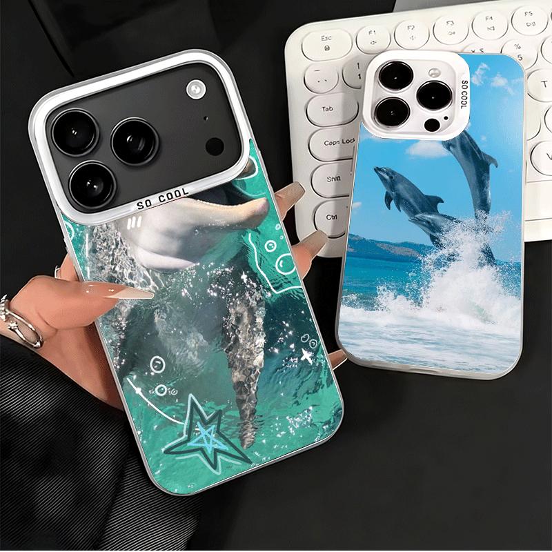 Ocean Cute Dolphin Shockproof Phone Case for iPhone 17 Air 16 16E 15 Pro Max 14 Plus 13 Mini 12 Back Cover Anti Fall Fundas
