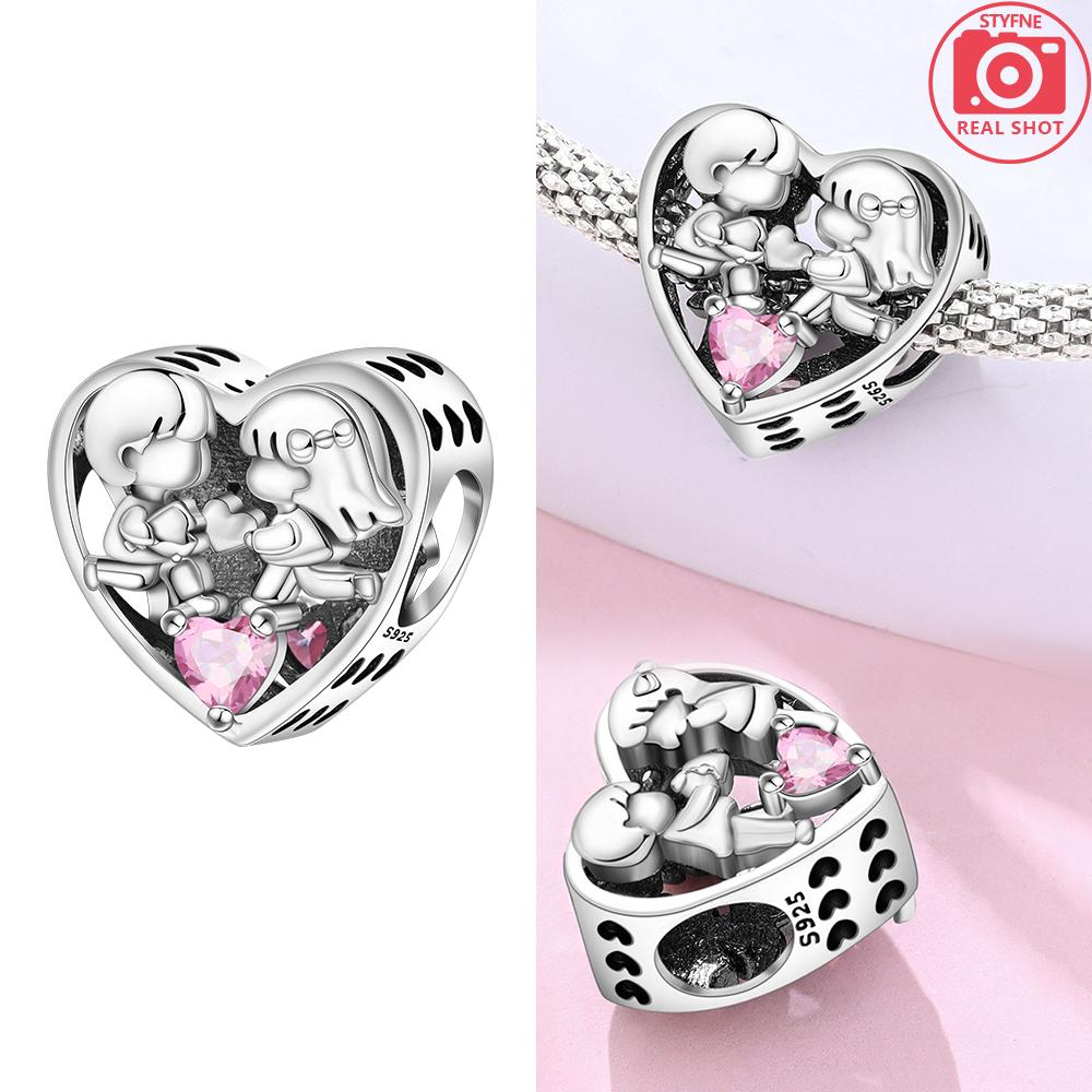 Pink Zircon Love copper Bead Charms Charm Bead Charms Compatible With Bracelets Women Jewellery Diy Anniversary Gift Delicate Accessories Bag Charm