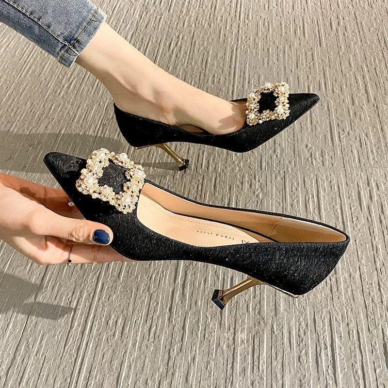 Модная женская обувь 2024 Весенние туфли-лодочки Бежевые туфли на высоком каблуке Рабочее платье Профессиональные остроносые сандалии на танкетке Женские с мелким вырезом Новейшие 12 см Мне