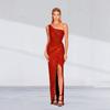 Женское платье Haute Couture без рукавов с разрезом на талии, плиссированное платье с пайетками на плечах