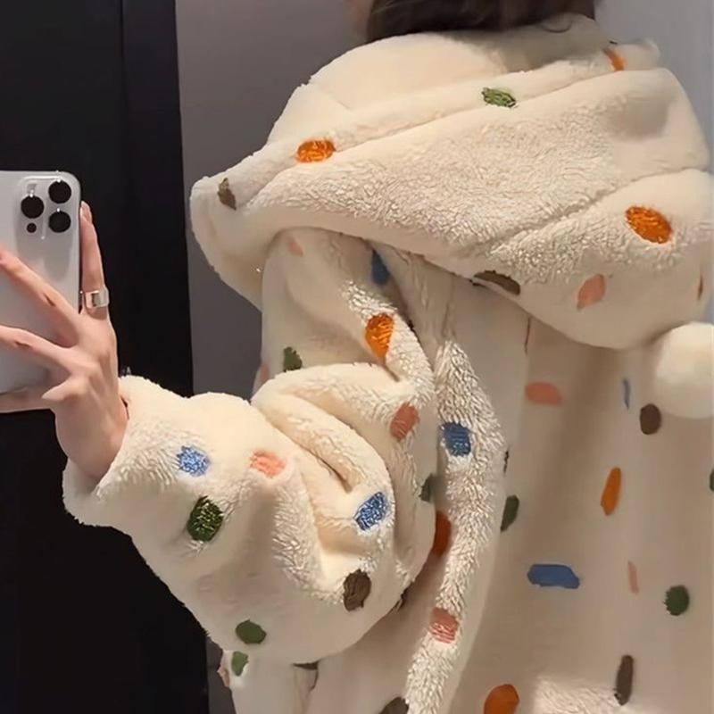 Danmo Dot Robe для женщин, ночная рубашка, зимняя ночная одежда, теплая флисовая пижама, цельная ночная рубашка с капюшоном и длинными рукавами, домашняя одежда
