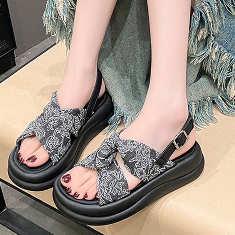 Модные элегантные сандалии с принтом для женщин с толстым дном и платформой, сандалии с пряжкой и ремешком, легкие мягкие нескользящие туфли